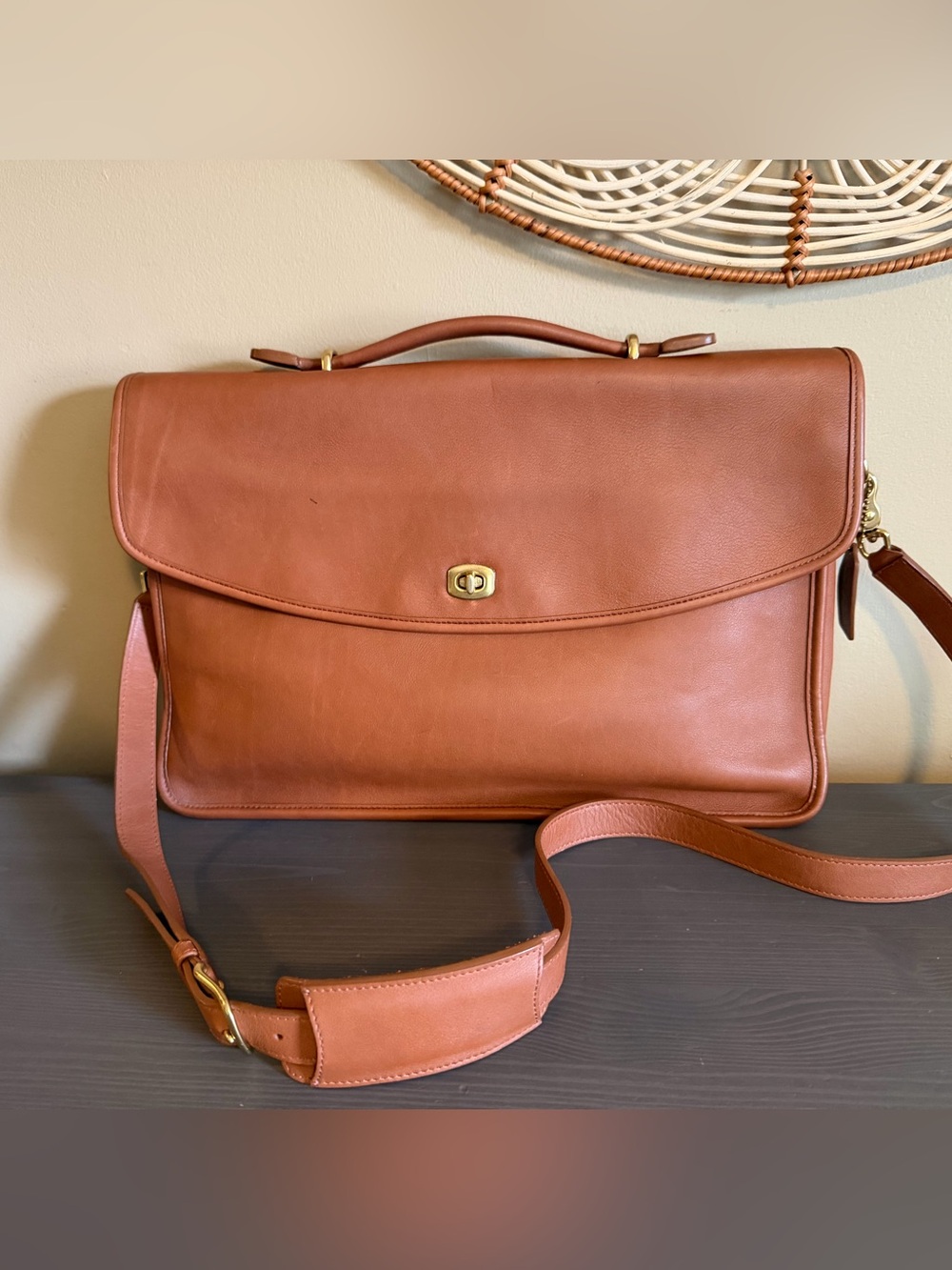 Coach Lexington Men’s Leather Briefcase 5265 in Cognac Brown - Picture 2 of 15